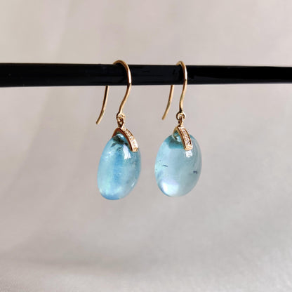 Natural Aquamarine & Diamond Earrings, 14K Solid Yellow Gold Earrings, March April Birthstone Earrings, Aquamarine Jewelry,Christmas Present