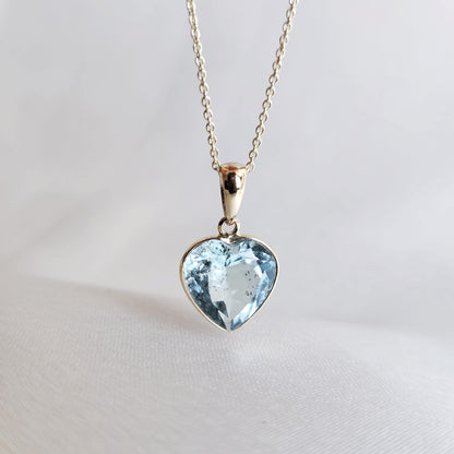 Natural Aquamarine Heart Pendant, 14K Solid Yellow Gold Aquamarine Pendant, Heart Shape Pendant, March Birthstone Pendant, Christmas Present