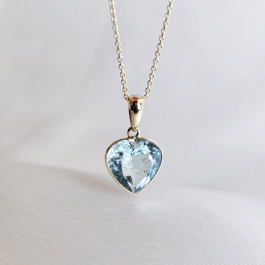 Natural Aquamarine Heart Pendant, 14K Solid Yellow Gold Aquamarine Pendant, Heart Shape Pendant, March Birthstone Pendant, Christmas Present