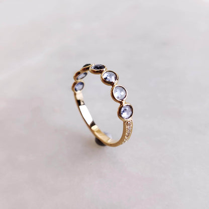 Natural Tanzanite & Diamond Ring, 14K Solid Yellow Gold Ring, December Birthstone Ring, Tanzanite And Diamond Jewelry, Half Eternity Ring