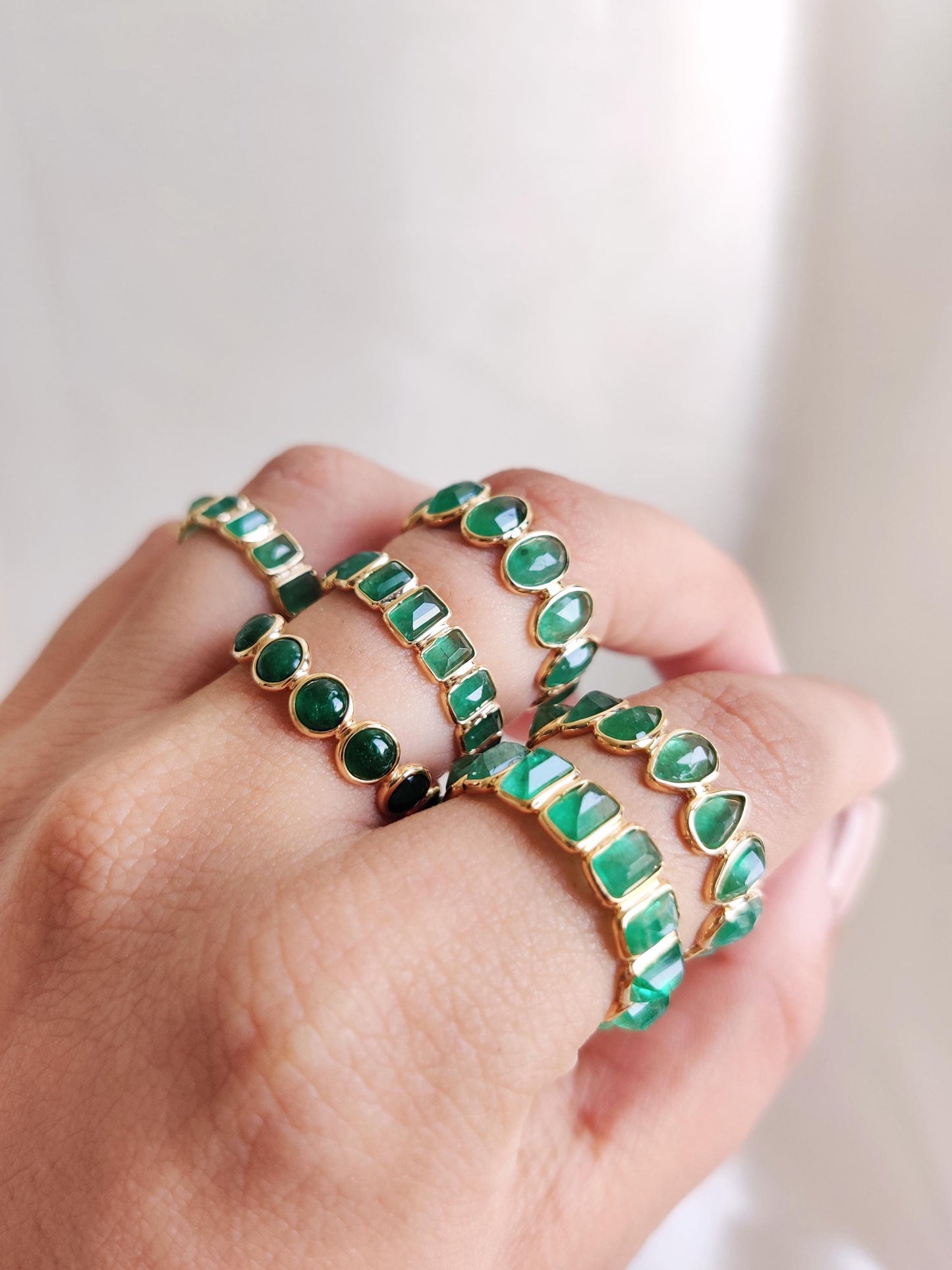 Natural Emerald Ring, 14K Solid Yellow Gold Ring, May Birthstone Ring, Baguette Cut Ring, Infinity Ring, Natural Emerald Jewelry