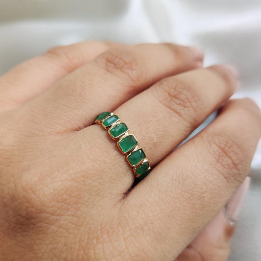 Natural Emerald Ring, 14K Solid Yellow Gold Ring, May Birthstone Ring, Baguette Cut Ring, Emerald Eternity Ring, Natural Emerald Jewelry