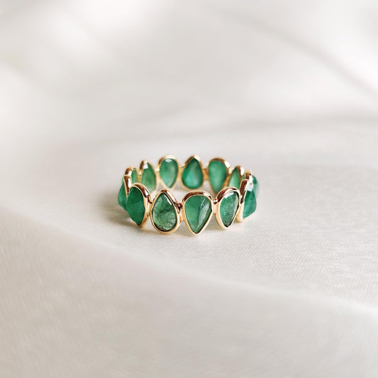 Natural Emerald Ring, 14K Solid Yellow Gold Ring, May Birthstone Ring, Pear Cut Emerald Infinity Ring, Natural Emerald Jewelry