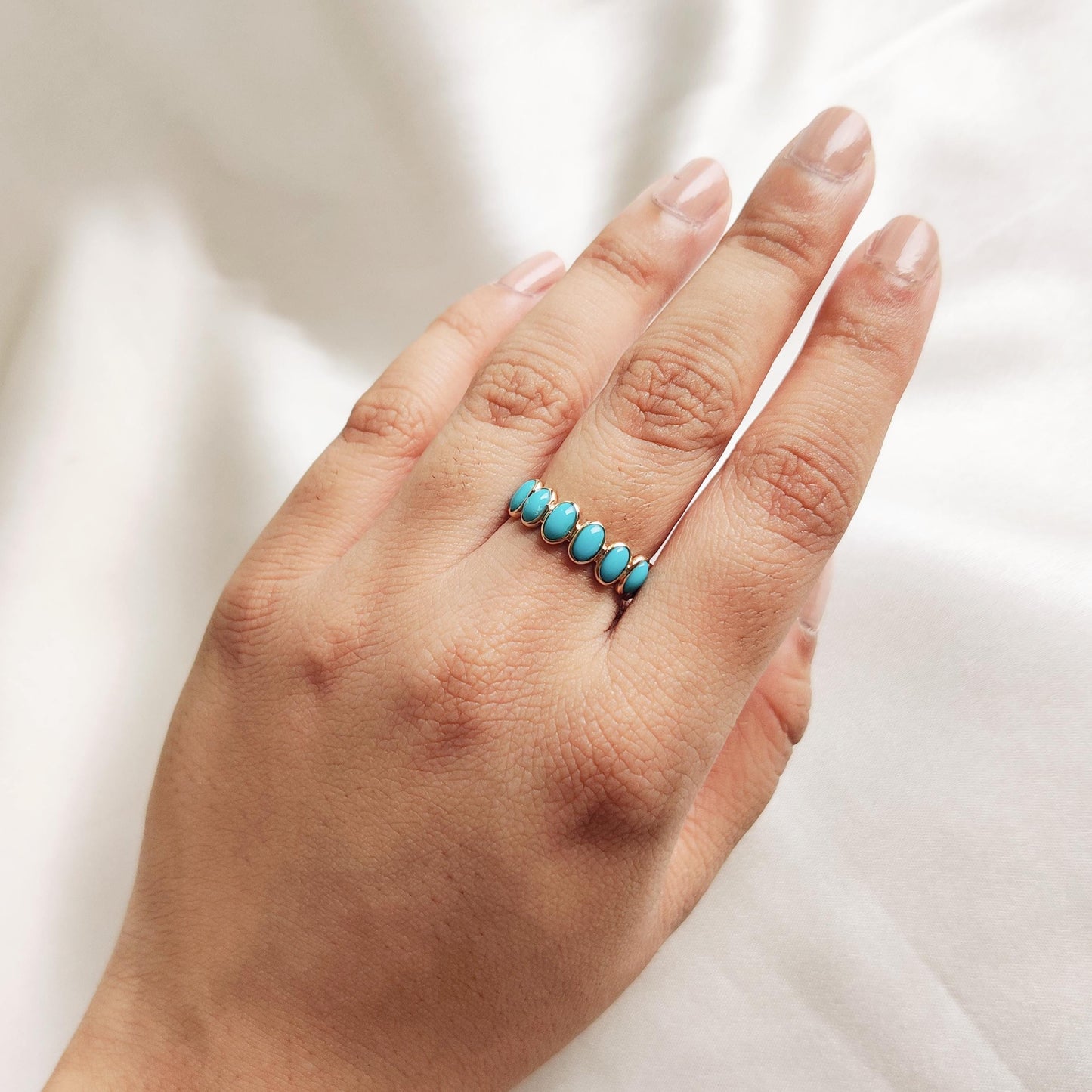 Natural Arizona Turquoise Ring, 14K Solid Yellow Gold Turquoise Ring, December Birthstone Ring, Bezel Set Infinity Ring, Christmas Present