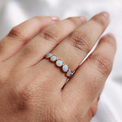 Natural White Opal Ring, 14K Solid Yellow Gold Opal Ring, October Birthstone Ring, Gift for her, Christmas Present