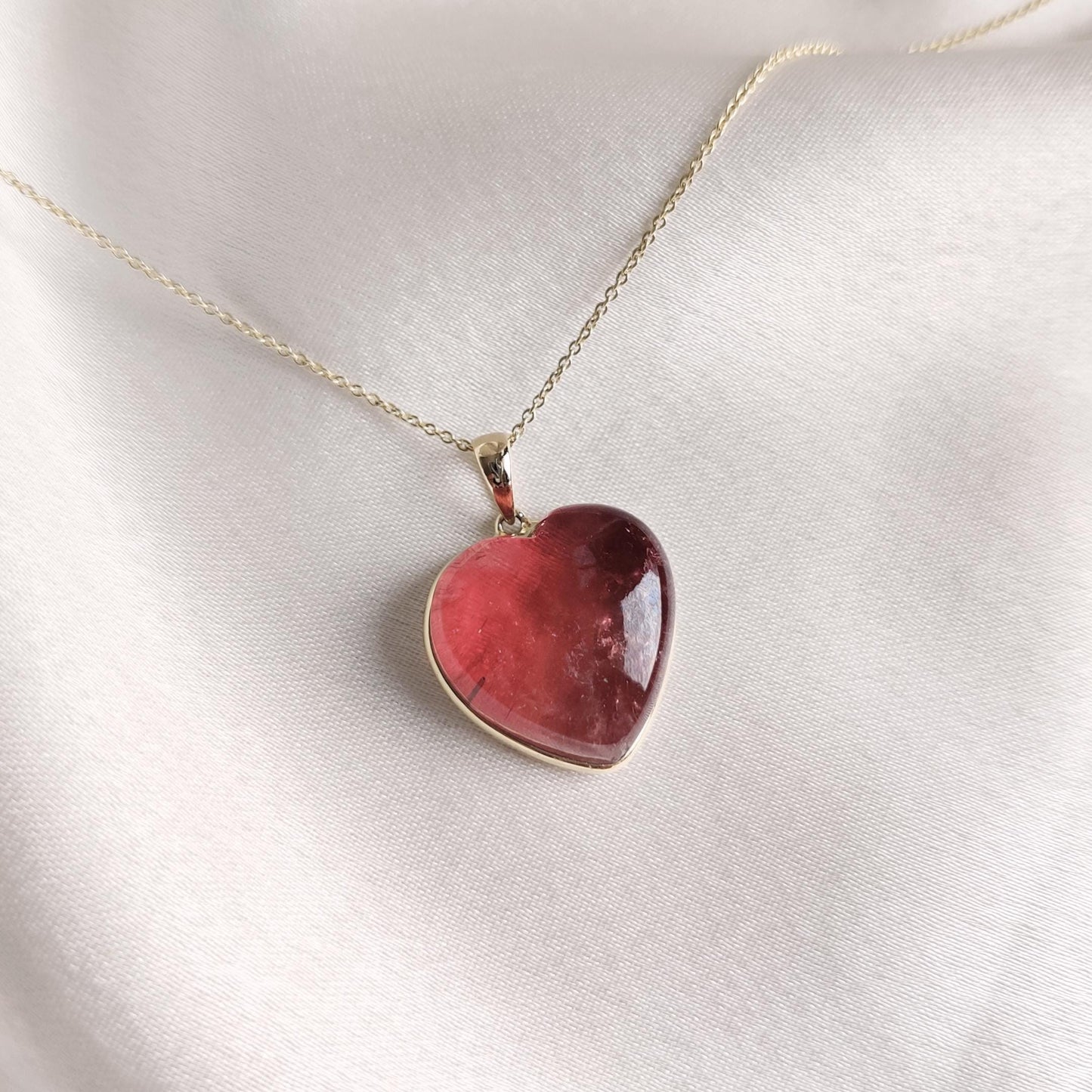 Natural Pink Tourmaline Pendant, 14K Solid Yellow Gold Tourmaline Pendant, October Birthstone, Christmas Present, Tourmaline Heart Pendant