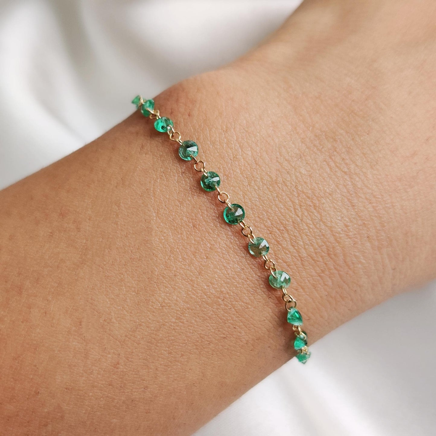 Natural Emerald Bracelet, 14K Solid Gold Emerald Bracelet, Dainty Emerald Bracelet, May Birthstone Bracelet, Natural Emerald Jewelry