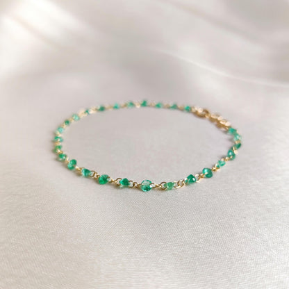 Natural Emerald Bracelet, 14K Solid Gold Emerald Bracelet, Dainty Emerald Bracelet, May Birthstone Bracelet, Natural Emerald Jewelry