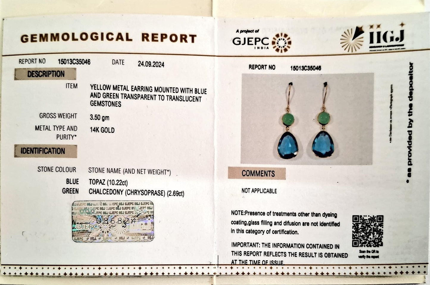 Pendientes de topacio azul cielo en oro de 14 quilates, pendientes de topacio azul cielo natural con crisoprasa, pendientes de oro amarillo macizo de 14 quilates, piedra natal de diciembre