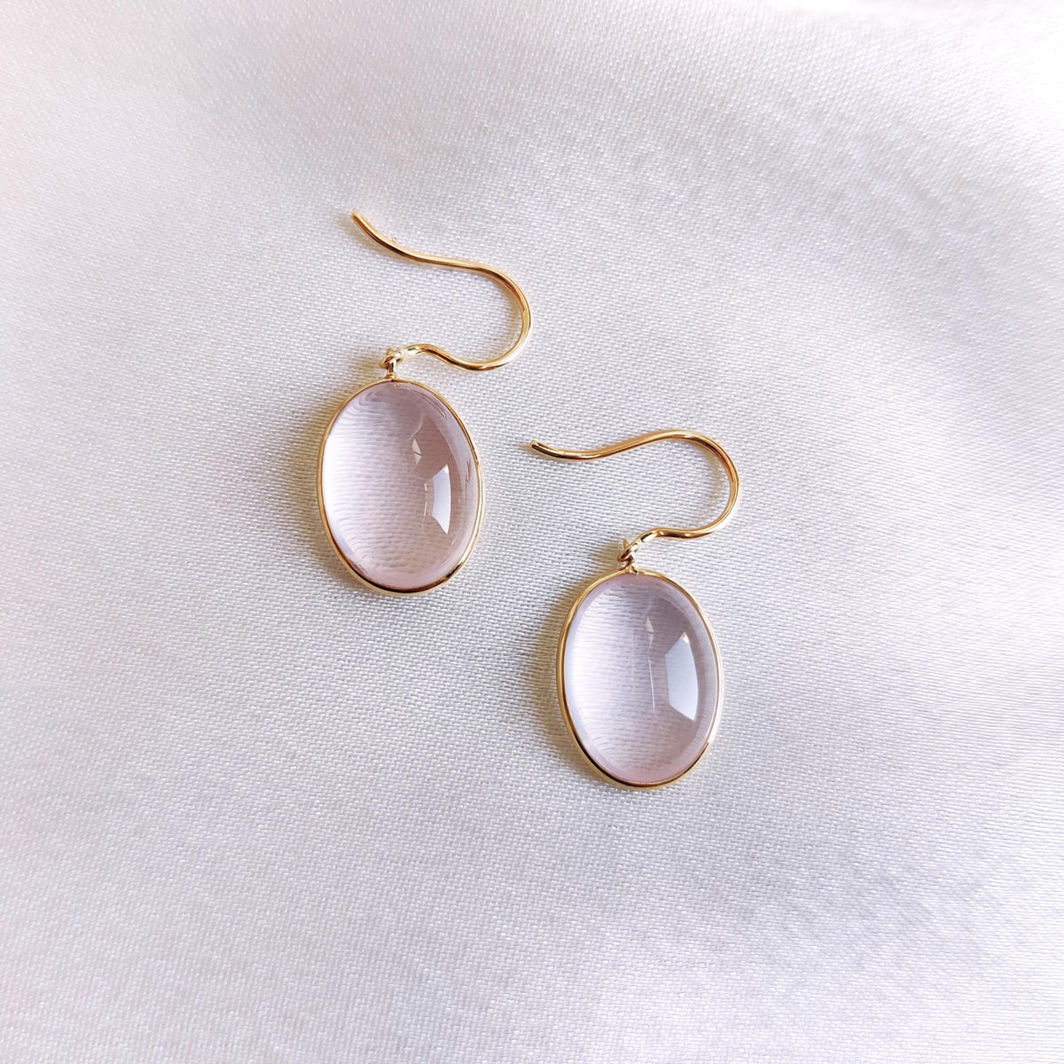 Natural Rose Quartz 14K Solid Yellow Gold Earrings, January Birthstone Earrings, Bezel