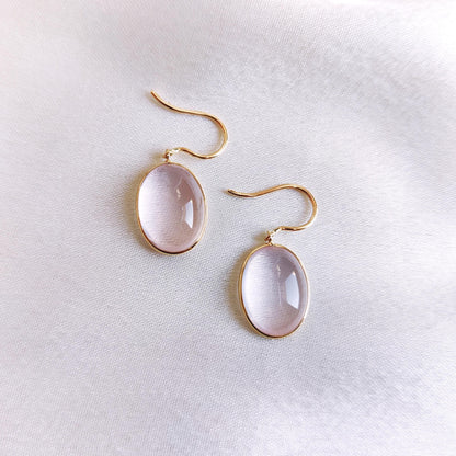 Natural Rose Quartz Earrings, 14K Solid Yellow Gold Rose Quartz Earrings, January Birthstone Earrings, Bezel Earrings, Christmas Present