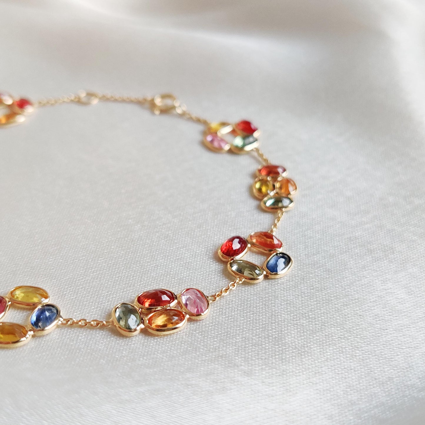 Natural Multi Sapphire Bracelet, 14K Solid Yellow Gold Sapphire Bracelet, Multi Sapphire Jewelry, September Birthstone, Christmas Gift