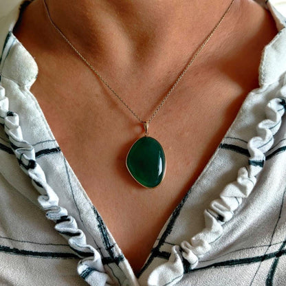 Natural Green Onyx Pendant, 14K Solid Gold Green Onyx Pendant, Yellow Gold Bezel Pendant, May Birthstone, Christmas Gift, Green Onyx Jewelry