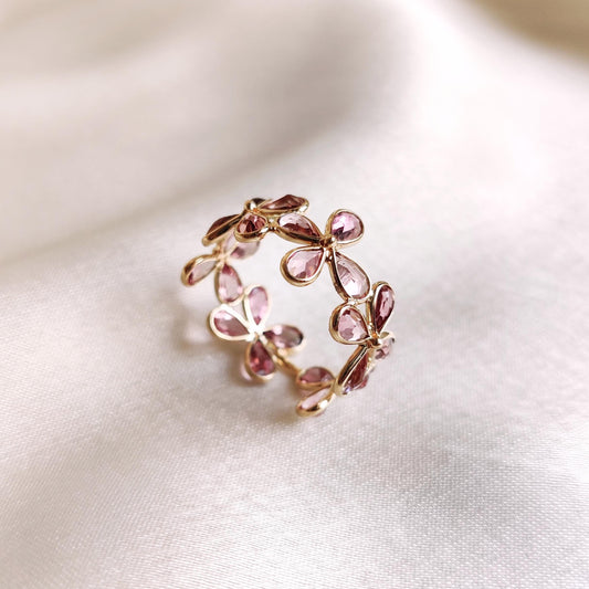 Natural Pink Tourmaline Ring, Solid Gold Tourmaline Ring, Pink Tourmaline Bezel Ring, Gemstone Infinity Ring, October Birthstone Ring