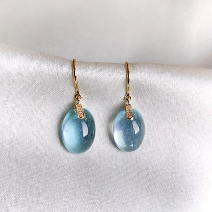 Natural Aquamarine & Diamond Earrings, 14K Solid Yellow Gold Earrings, March April Birthstone Earrings, Aquamarine Jewelry,Christmas Present