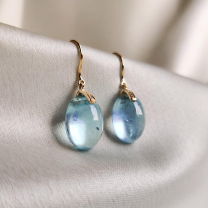 Natural Aquamarine & Diamond Earrings, 14K Solid Yellow Gold Earrings, March April Birthstone Earrings, Aquamarine Jewelry,Christmas Present