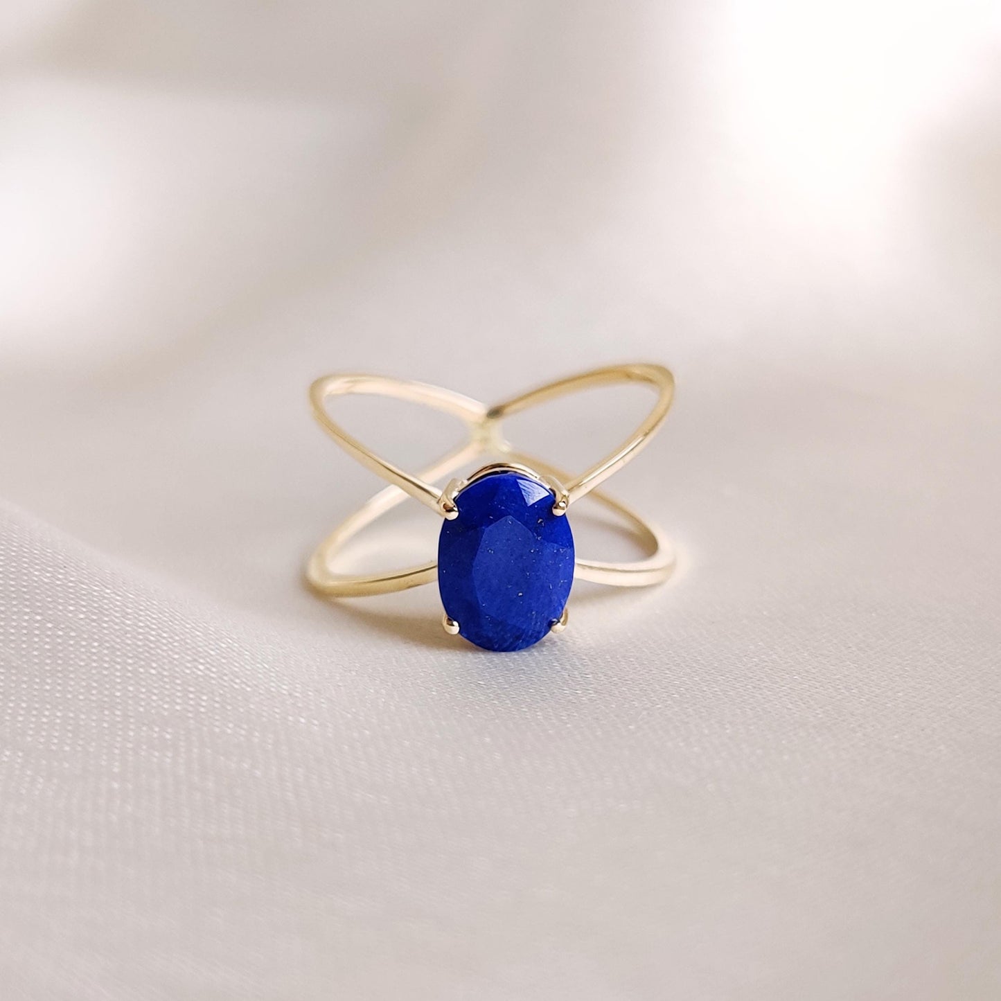 Natural Lapis Lazuli Ring, 14K Solid Yellow Gold Ring, Lapis Lazuli Jewelry, September Birthstone Ring, Christmas Present