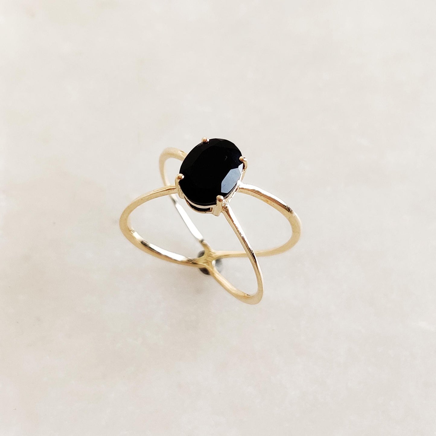 Natural Black Onyx Ring, 14K Solid Yellow Gold Black Onyx Ring, December Birthstone Ring, Black Onyx Jewelry, Dainty Onyx Gold Ring