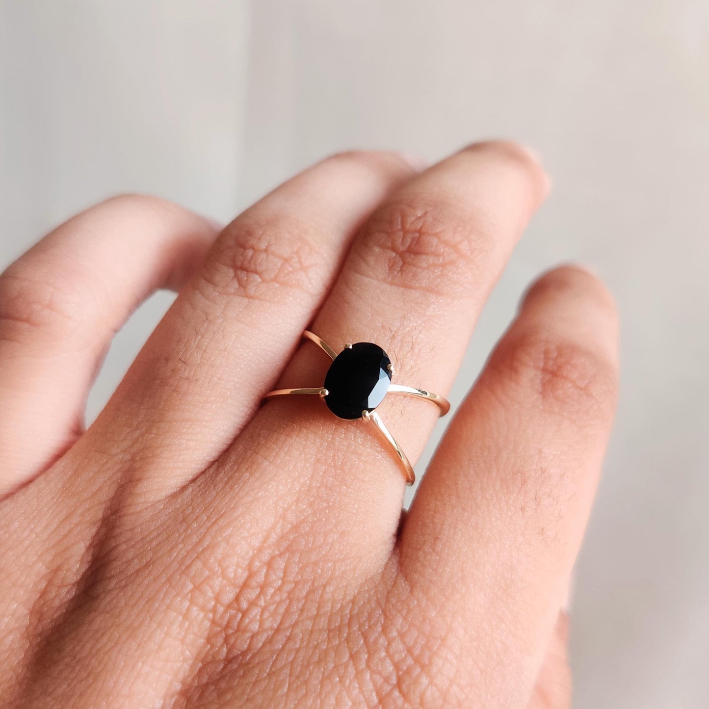 Natural Black Onyx Ring, 14K Solid Yellow Gold Black Onyx Ring, December Birthstone Ring, Black Onyx Jewelry, Dainty Onyx Gold Ring