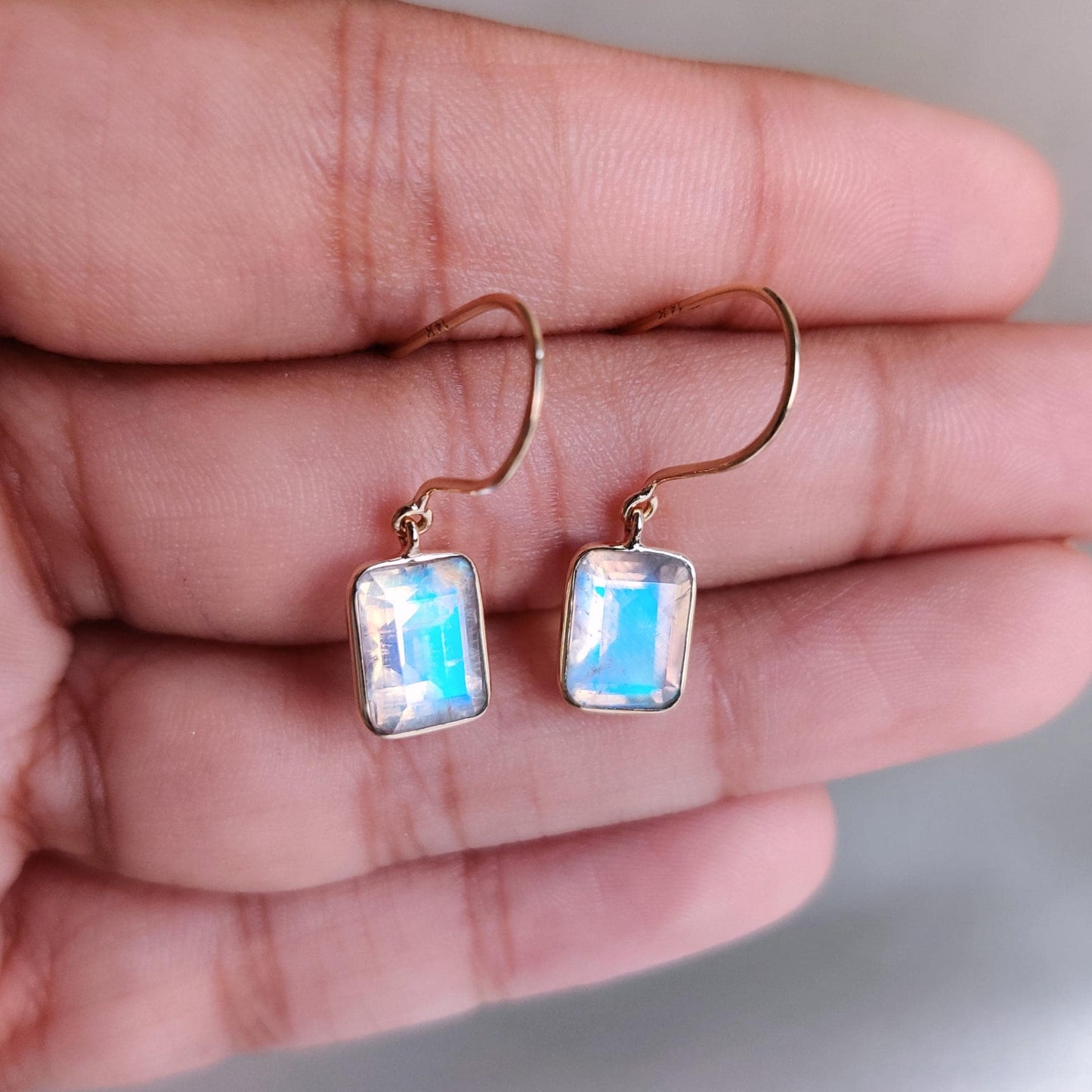 Natural Rainbow Moonstone Earrings, 14K Solid Yellow Gold Moonstone Earrings, June Birthstone Earrings, Bezel Earrings, Christmas Present