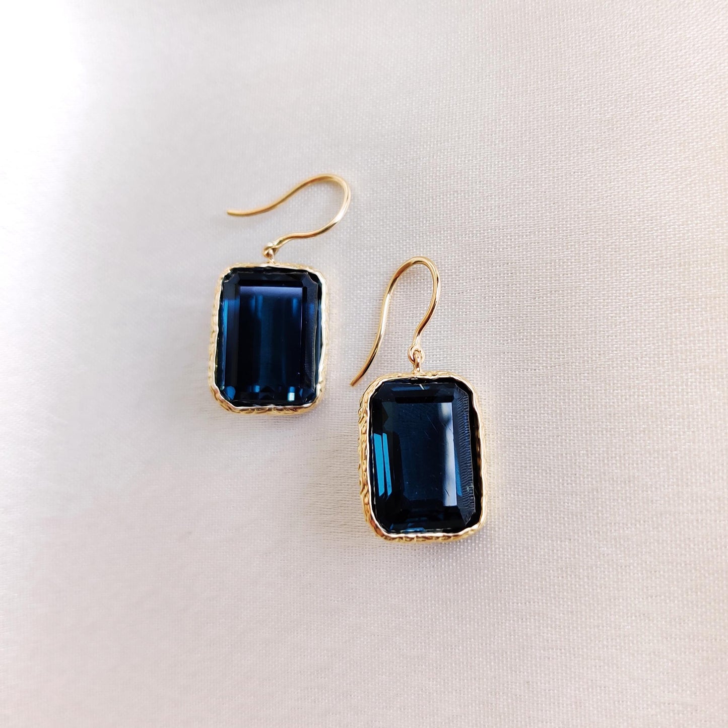 Natural London Blue Topaz Earrings, 14Solid Gold Blue Topaz Earrings, Blue Topaz Octagon Earring, December Birthstone Earrings, Wedding Gift