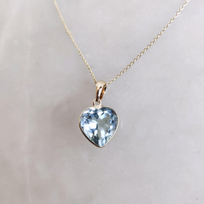 Natural Aquamarine Heart Pendant, 14K Solid Yellow Gold Aquamarine Pendant, Heart Shape Pendant, March Birthstone Pendant, Christmas Present