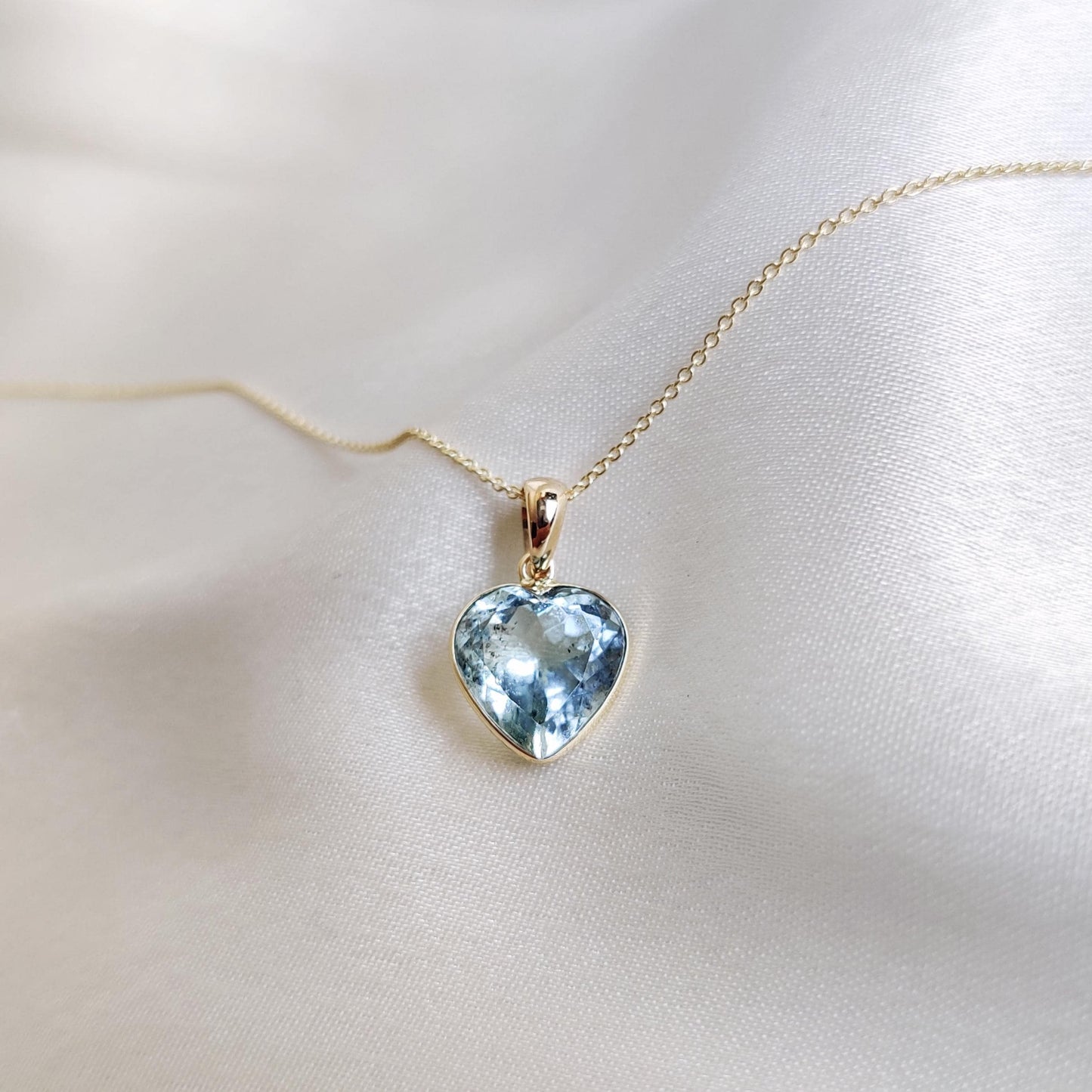 Natural Aquamarine Heart Pendant, 14K Solid Yellow Gold Aquamarine Pendant, Heart Shape Pendant, March Birthstone Pendant, Christmas Present