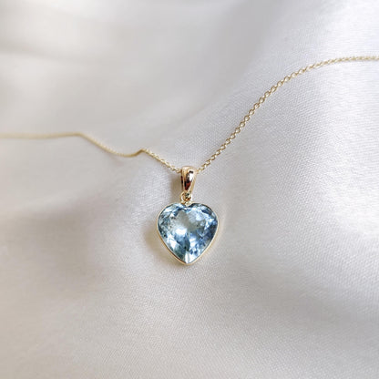 Natural Aquamarine Heart Pendant, 14K Solid Yellow Gold Aquamarine Pendant, Heart Shape Pendant, March Birthstone Pendant, Christmas Present