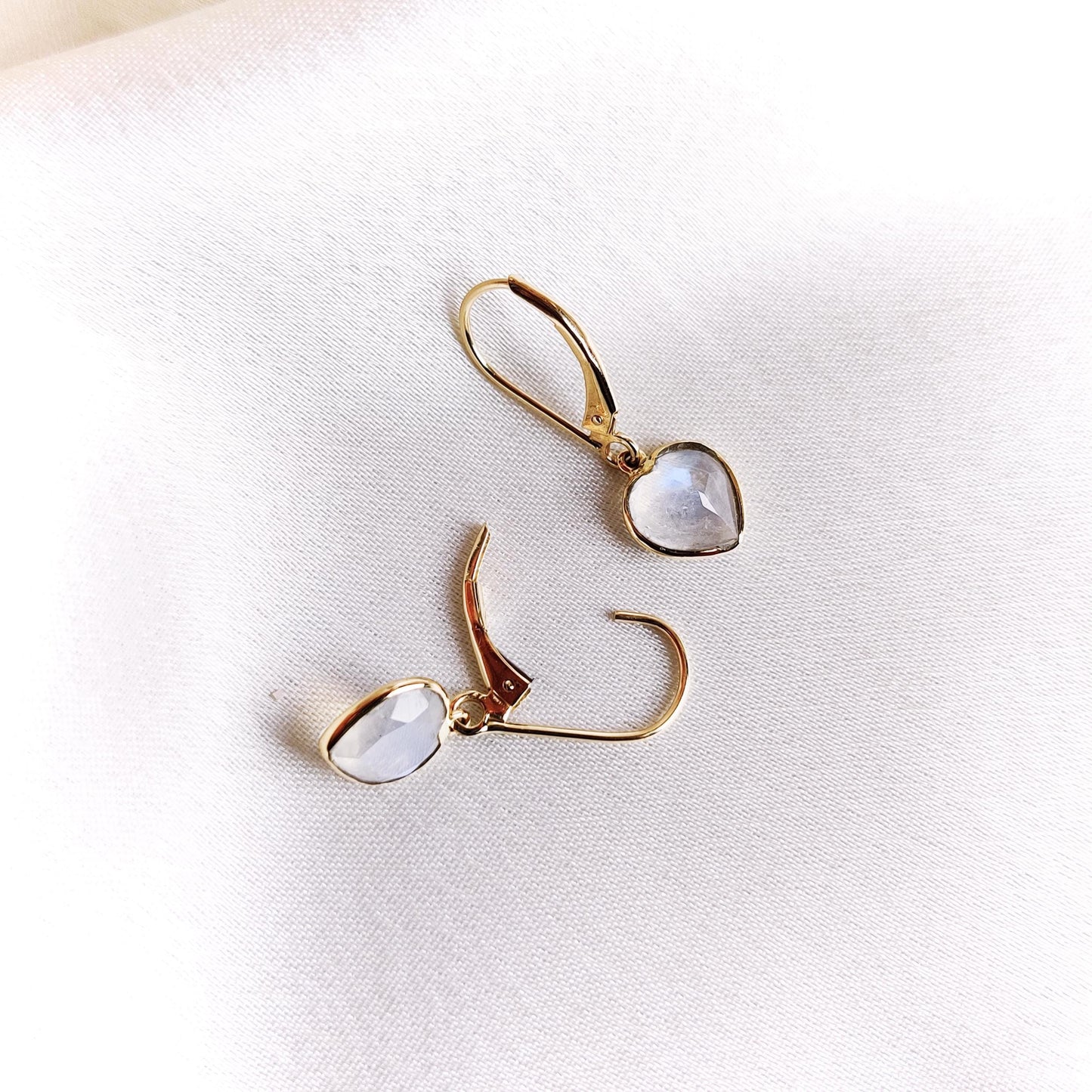 Natural Rainbow Moonstone Heart Earrings, 14K Solid Yellow Gold Moonstone Earrings, June Birthstone Earrings, Gemstone Heart Shape Drops