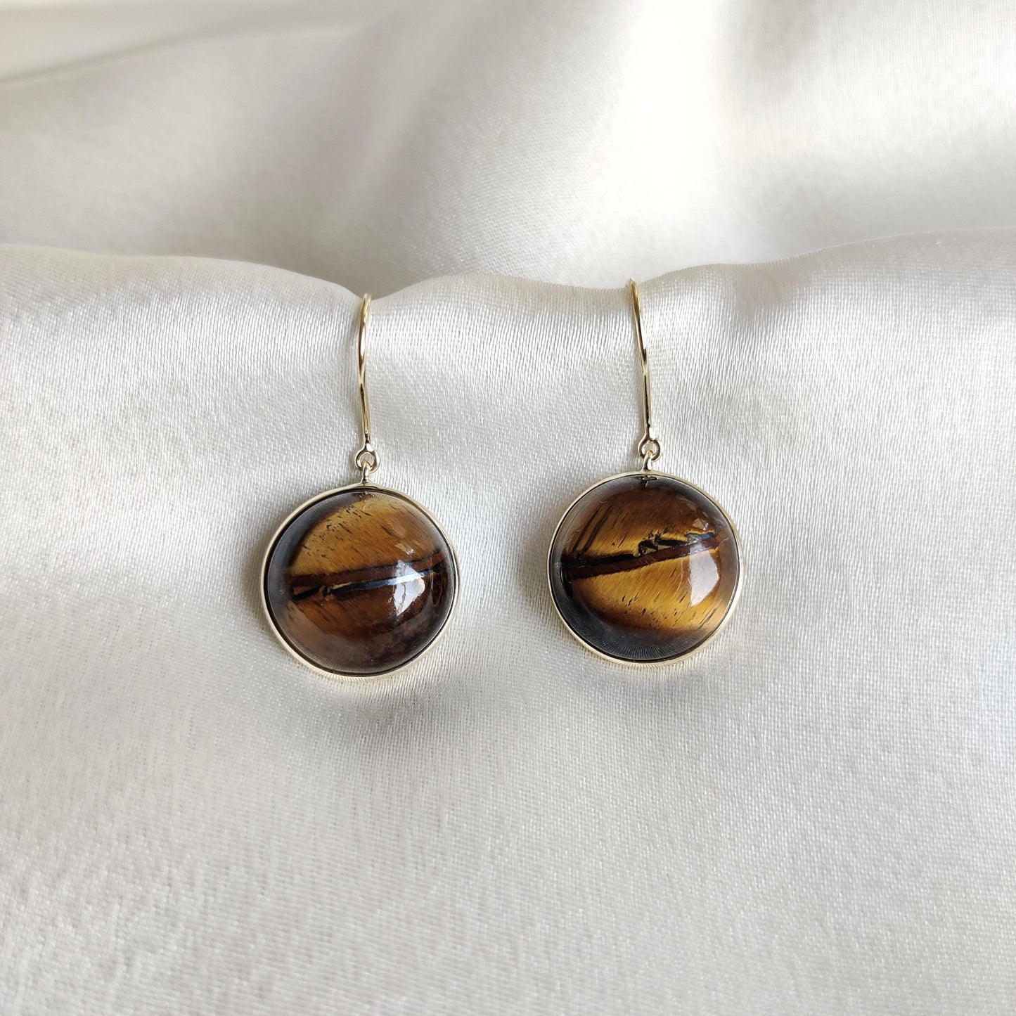 Natural Tiger Eye Earrings, 14K Solid Yellow Gold Tiger Eye Earrings, Jewelry, June Birthstone, Tiger Eye Jewelry, Statement Earrings