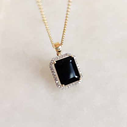 Natural Black Onyx & Diamond Pendant, 14K Solid Yellow Gold Pendant, December April Birthstone Pendant, Black Onyx Jewelry, Christmas Gift