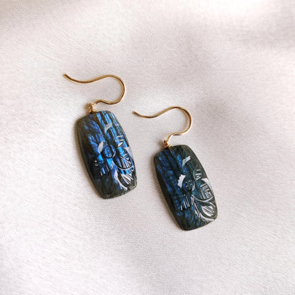 Natural Labradorite Earrings, 18K Solid Yellow Gold Labradorite Earrings, August Birthstone Earrings, Labradorite Jewelry, Christmas Present