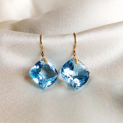 Natural Sky Blue Topaz Earrings, 18K Solid Yellow Gold Topaz Earrings, December Birthstone Earrings, Blue Topaz Jewelry, Christmas Present