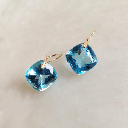 Natural Sky Blue Topaz Earrings, 18K Solid Yellow Gold Topaz Earrings, December Birthstone Earrings, Blue Topaz Jewelry, Christmas Present