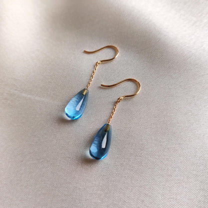 Natural Swiss Blue Topaz Earrings, 18K Solid Yellow Gold Topaz Earrings, December Birthstone Earrings, Blue Topaz Jewelry, Christmas Present