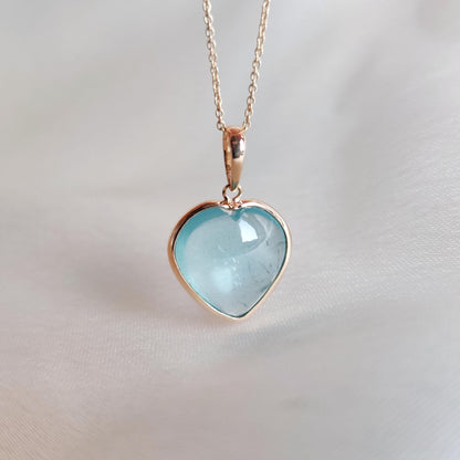 Natural Aquamarine Heart Pendant, 14K Solid Yellow Gold Aquamarine Pendant, Heart Shape Pendant, March Birthstone Pendant, Christmas Present