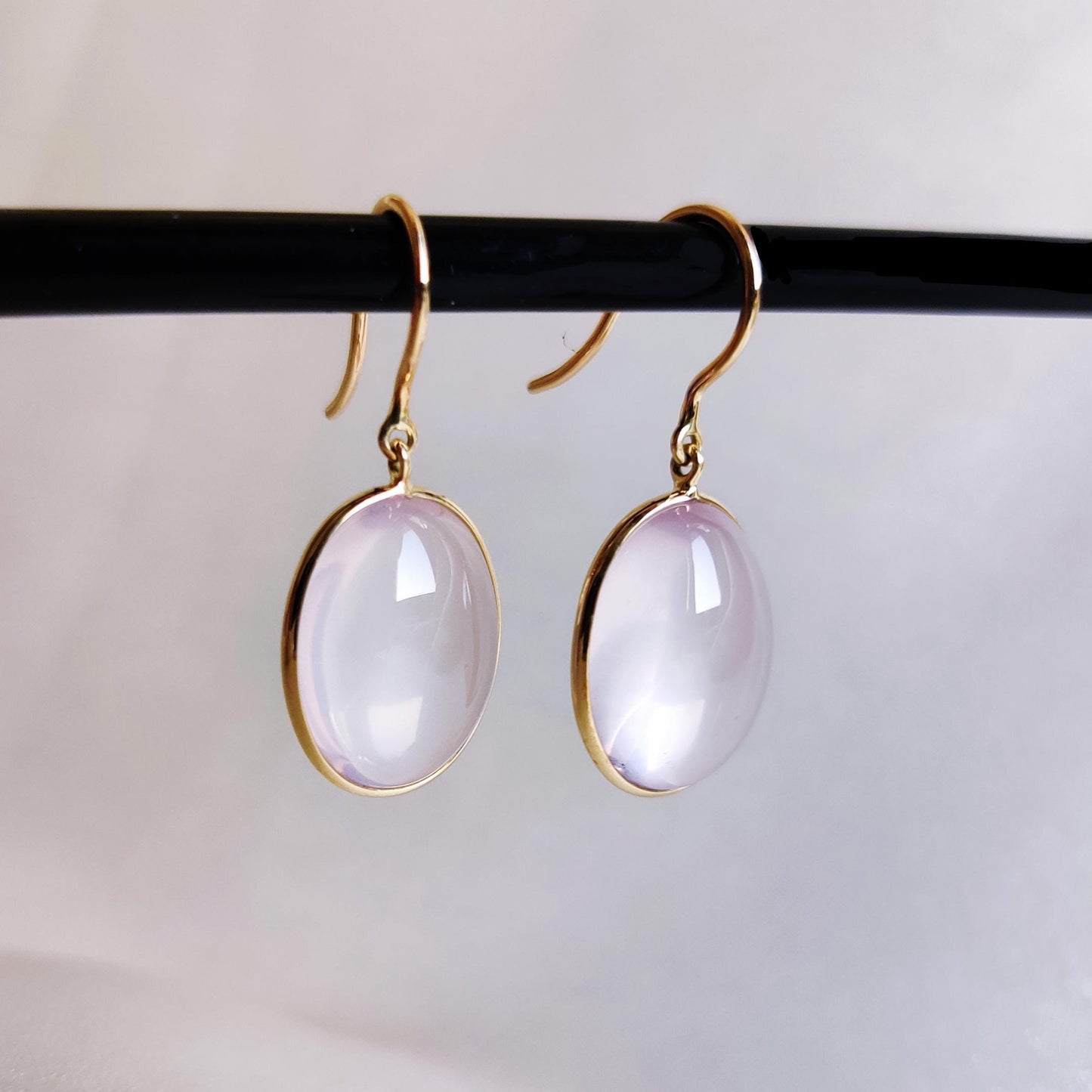 Natural Rose Quartz Earrings, 14K Solid Yellow Gold Rose Quartz Earrings, January Birthstone Earrings, Bezel Earrings, Christmas Present