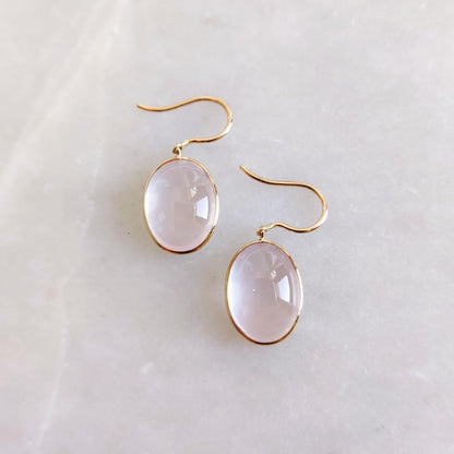 Natural Rose Quartz Earrings, 14K Solid Yellow Gold Rose Quartz Earrings, January Birthstone Earrings, Bezel Earrings, Christmas Present