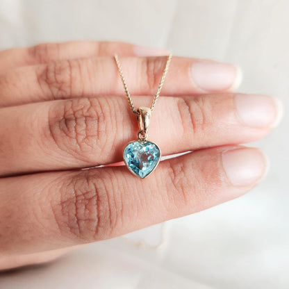 Natural Aquamarine Heart Pendant, 14K Solid Yellow Gold Aquamarine Pendant, Heart Shape Pendant, March Birthstone Pendant, Christmas Present