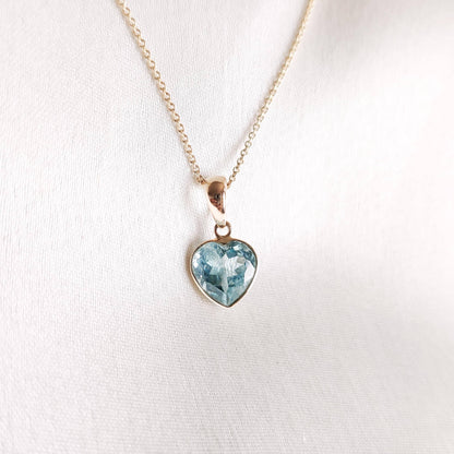 Natural Aquamarine Heart Pendant, 14K Solid Yellow Gold Aquamarine Pendant, Heart Shape Pendant, March Birthstone Pendant, Christmas Present