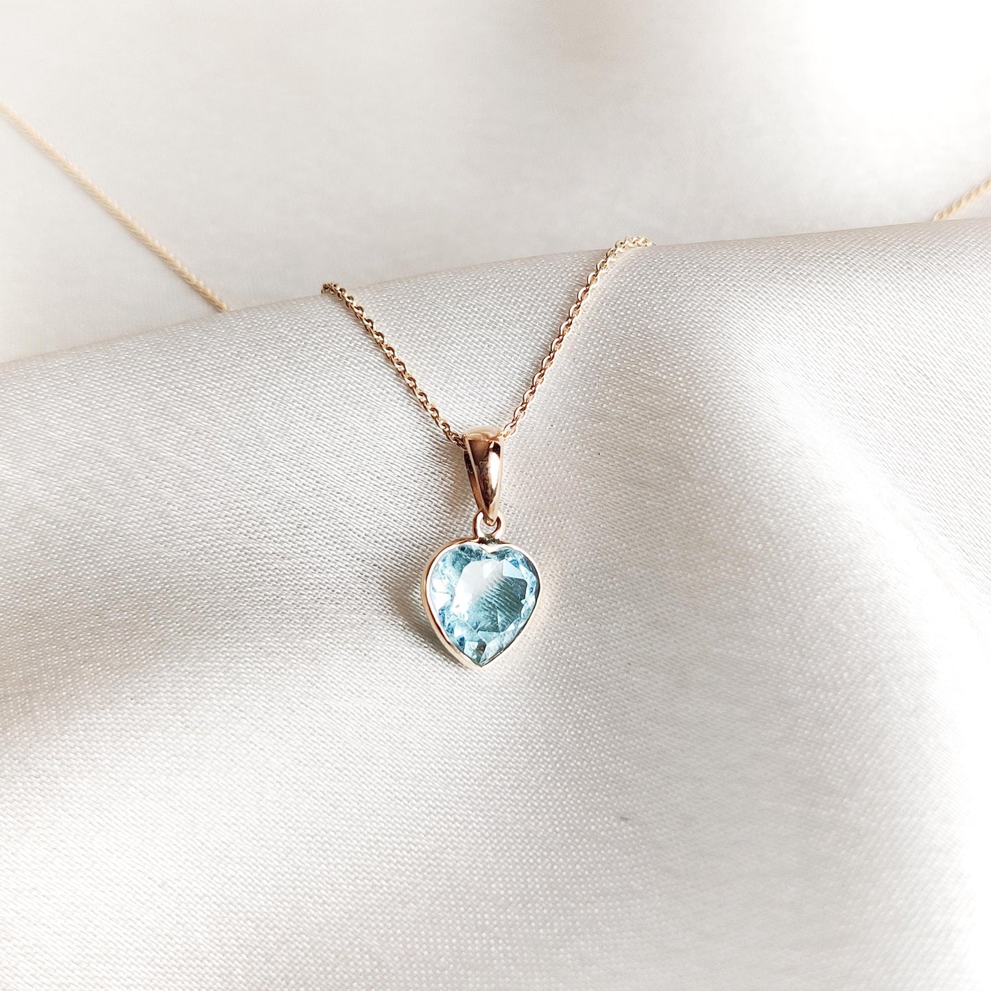 Natural Aquamarine Heart Pendant, 14K Solid Yellow Gold Aquamarine Pendant, Heart Shape Pendant, March Birthstone Pendant, Christmas Present