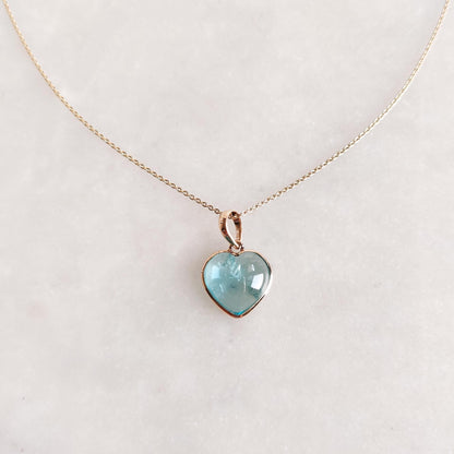 Natural Aquamarine Heart Pendant, 14K Solid Yellow Gold Aquamarine Pendant, Heart Shape Pendant, March Birthstone Pendant, Christmas Present