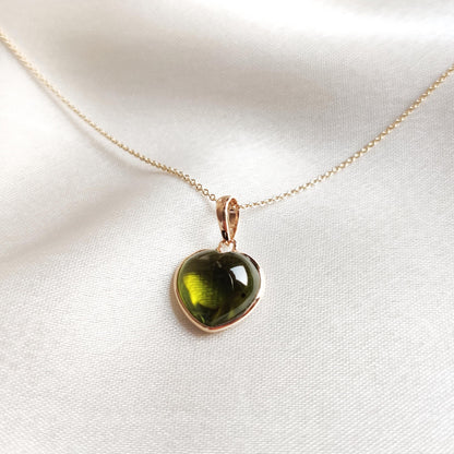 Natural Peridot Pendant, 14K Solid Yellow Gold Peridot Heart Pendant, August Birthstone Pendant, Christmas Gift, Peridot Jewelry