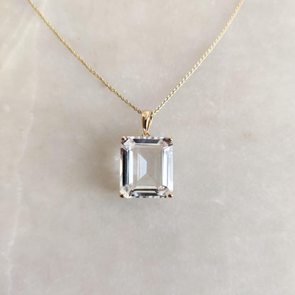 Natural White Topaz Pendant, 14K Gold White Topaz Pendant, Prong Pendant, April Birthstone, Christmas Gift, Topaz Jewelry, Christmas Gift