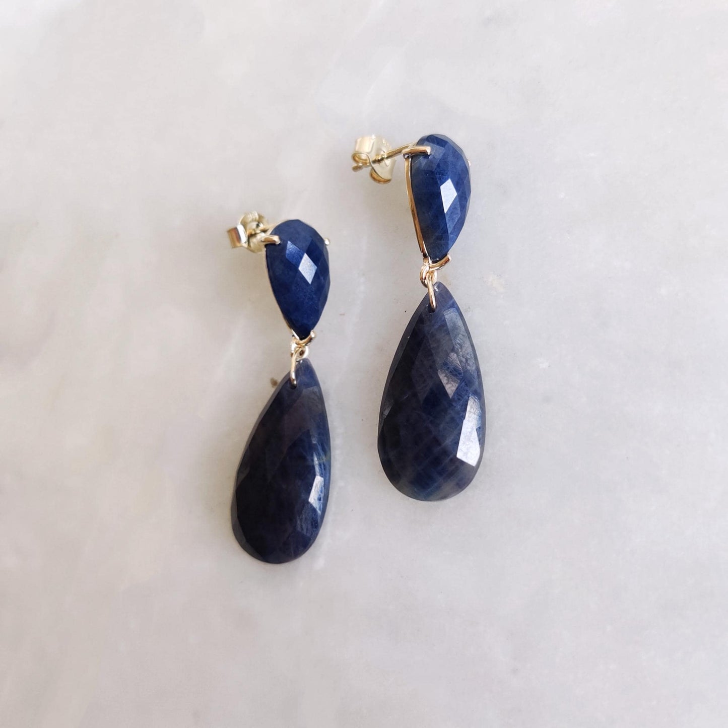 Natural Blue Sapphire Earrings, 14K Solid Yellow Gold Sapphire Earrings,  September Birthstone Earrings, Sapphire Danglers, Christmas Gift