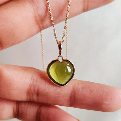 Natural Peridot Pendant, 14K Solid Gold Peridot Heart Pendant, August Birthstone Pendant,, Christmas Gift, Peridot Jewelry