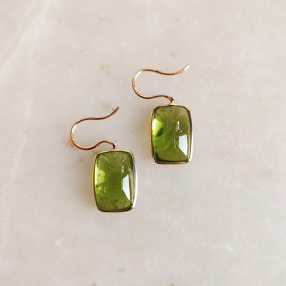 Natural Peridot Earrings, 14K Solid Yellow Gold Peridot Earrings, August Birthstone Earrings, Bezel Set Drop Earrings, Christmas Present