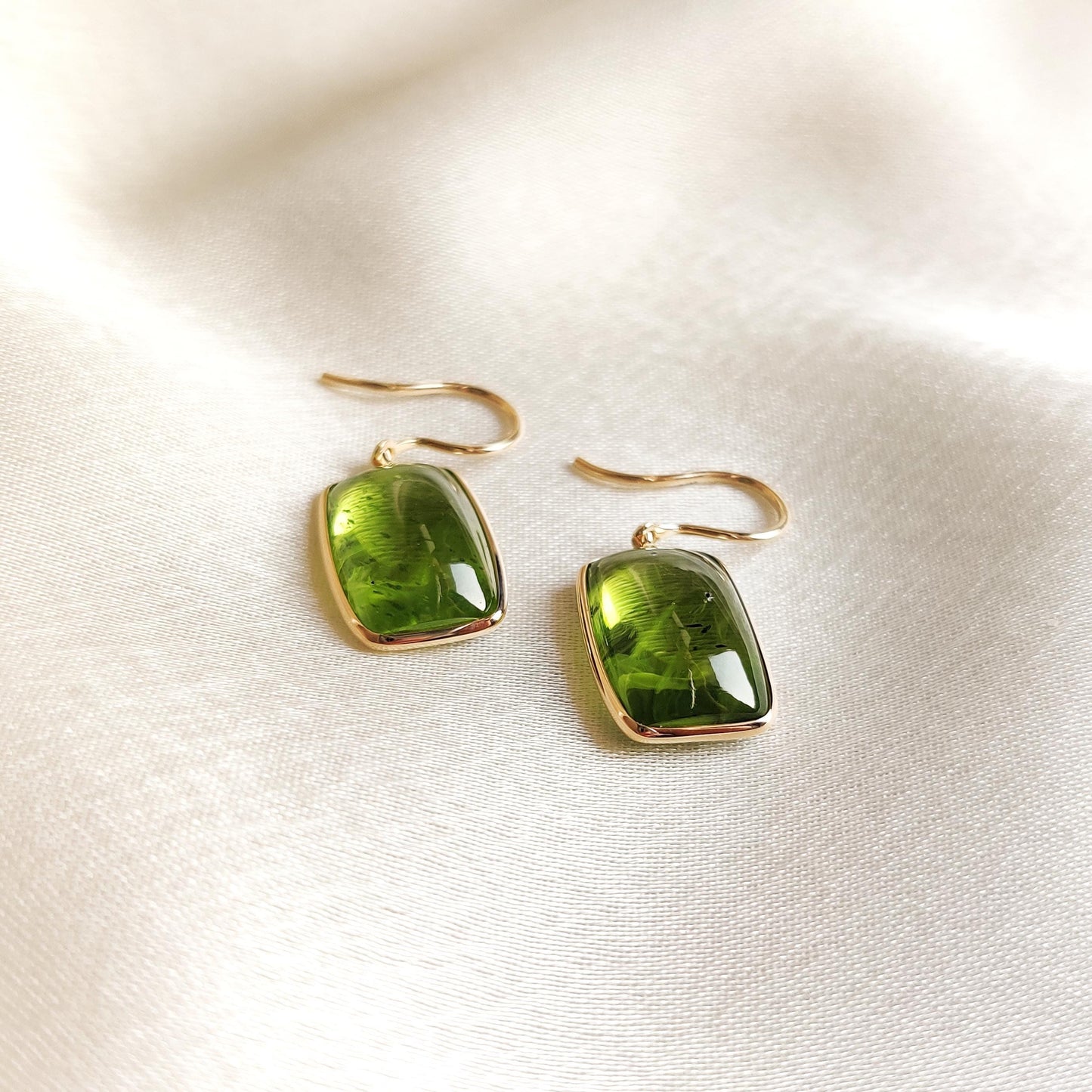 Natural Peridot Earrings, 14K Solid Yellow Gold Peridot Earrings, August Birthstone Earrings, Bezel Set Drop Earrings, Christmas Present