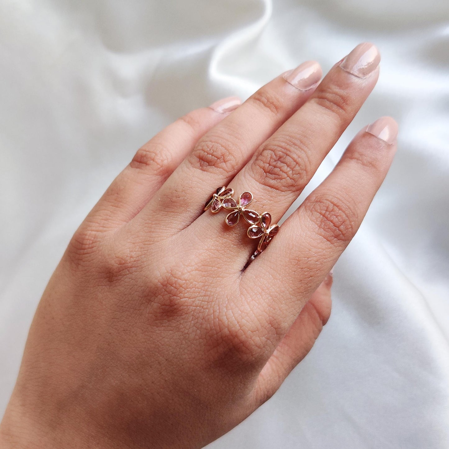 Natural Pink Tourmaline Ring, Solid Gold Tourmaline Ring, Pink Tourmaline Bezel Ring, Gemstone Infinity Ring, October Birthstone Ring