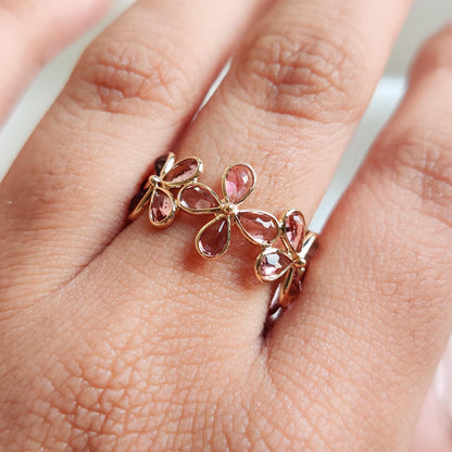 Natural Pink Tourmaline Ring, Solid Gold Tourmaline Ring, Pink Tourmaline Bezel Ring, Gemstone Infinity Ring, October Birthstone Ring